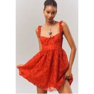 NWT Anthropologie Ruffle-Strap Corset Lace Mini Dress